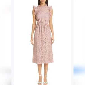 Kate Spade Flora Blush Lace Ruffle Midi Dress Size 6